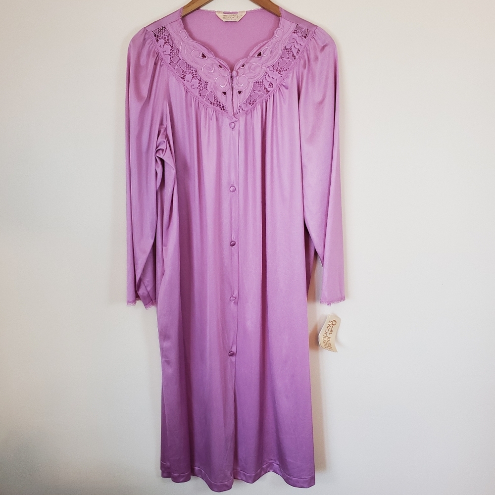 Vintage 80's/90's Theodora's Trunk Lace Collar Button Front Nightgown - NWT